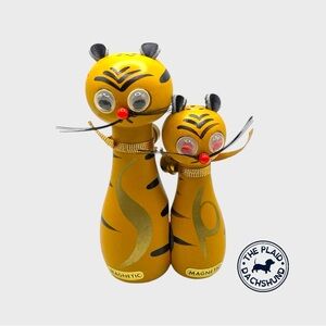 Vintage Wooden Tiger New Old Stock Magnetic Shakers